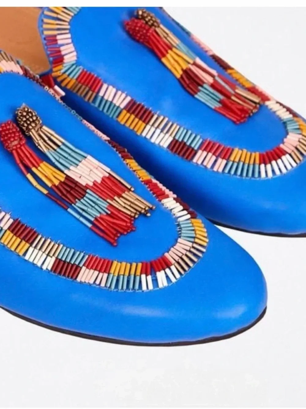 FARM Rio Electric Blue Beaded Tassel Loafers - Picture 1 of 5